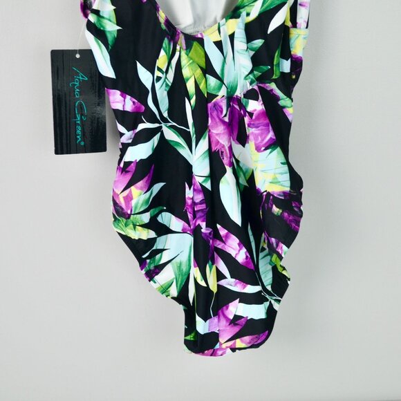 Aqua Green Women's Floral Swimsuit Tie Front Medium New - Picture 6 of 6